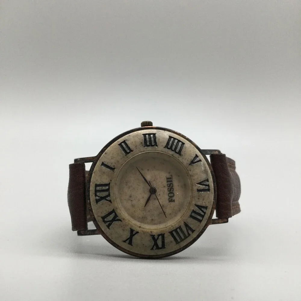 Fossil Mens Watch 36mm Stone on Copper Leather Classic Patina Case New Battery